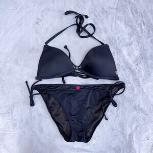 Victorias Secret Swim Strappy 2 Piece Bikini Swimsuit Black Padded Womens Medium
